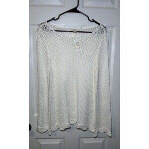 Style & Co Women’s Long Sleeve Open Knit Crochet Sweater White Size Medium NWT